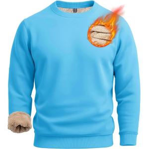 imageBoladeci Mens Full Sherpa Lined Crewneck Sweatshirts Heavyweight Fleece Pullover Thick Thermal Long Sleeve CottonIce Blue