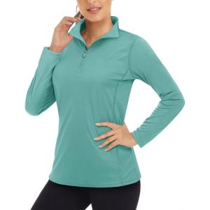 imageBoladeci Womens UPF 50 Sun Shirts 14 Zip Lightweight Long Sleeve Summer Tops UV Protection Quick Dry Golf ShirtsGray Green