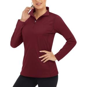 imageBoladeci Womens UPF 50 Sun Shirts 14 Zip Lightweight Long Sleeve Summer Tops UV Protection Quick Dry Golf ShirtsWine Red