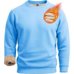 imageBoladeci Mens Full Sherpa Lined Crewneck Sweatshirts Heavyweight Fleece Pullover Thick Thermal Long Sleeve CottonSky Blue