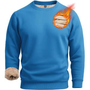 imageBoladeci Mens Full Sherpa Lined Crewneck Sweatshirts Heavyweight Fleece Pullover Thick Thermal Long Sleeve CottonTeal