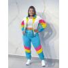 imageUOUA Plus Size 80s Outfit for Women 90s Costume Long Sleeves Windbreaker 2 Piece Party TracksuitBlue White
