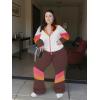 imageUOUA Plus Size 80s Outfit for Women 90s Costume Long Sleeves Windbreaker 2 Piece Party TracksuitBrown White