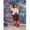 imageUOUA Plus Size 80s Outfit for Women 90s Costume Long Sleeves Windbreaker 2 Piece Party TracksuitBrown White