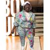 imageUOUA Plus Size 80s Outfit for Women 90s Costume Long Sleeves Windbreaker 2 Piece Party TracksuitGreenish Print