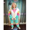 imageUOUA Plus Size 80s Outfit for Women 90s Costume Long Sleeves Windbreaker 2 Piece Party TracksuitMint White