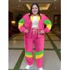 imageUOUA Plus Size 80s Outfit for Women 90s Costume Long Sleeves Windbreaker 2 Piece Party TracksuitPink