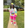 imageUOUA Plus Size 80s Outfit for Women 90s Costume Long Sleeves Windbreaker 2 Piece Party TracksuitPink White