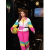 imageUOUA Plus Size 80s Outfit for Women 90s Costume Long Sleeves Windbreaker 2 Piece Party TracksuitPink White
