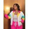 imageUOUA Plus Size 80s Outfit for Women 90s Costume Long Sleeves Windbreaker 2 Piece Party TracksuitPink White