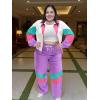 imageUOUA Plus Size 80s Outfit for Women 90s Costume Long Sleeves Windbreaker 2 Piece Party TracksuitPurple White