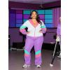 imageUOUA Plus Size 80s Outfit for Women 90s Costume Long Sleeves Windbreaker 2 Piece Party TracksuitPurple White