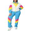 imageUOUA Plus Size 80s Outfit for Women 90s Costume Long Sleeves Windbreaker 2 Piece Party TracksuitBlue White
