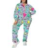 imageUOUA Plus Size 80s Outfit for Women 90s Costume Long Sleeves Windbreaker 2 Piece Party TracksuitGreenish Print