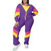 imageUOUA Plus Size 80s Outfit for Women 90s Costume Long Sleeves Windbreaker 2 Piece Party TracksuitPurple