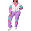 imageUOUA Plus Size 80s Outfit for Women 90s Costume Long Sleeves Windbreaker 2 Piece Party TracksuitPurple White