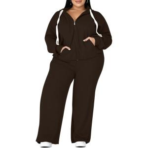 imageUOUA Plus Size Womens 2 Piece Sweatsuits Outfits Zip Up Jackets ampamp Wide Leg Sweatpants Casual Loungewear Tracksuit SetsBrown