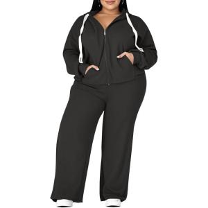 imageUOUA Plus Size Womens 2 Piece Sweatsuits Outfits Zip Up Jackets ampamp Wide Leg Sweatpants Casual Loungewear Tracksuit SetsDark Grey