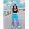 imageUOUA 80s Pants Women 90s Neon Workout Joggers Casual Reversible Sweatpants with PocketsBlue