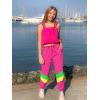 imageUOUA 80s Pants Women 90s Neon Workout Joggers Casual Reversible Sweatpants with PocketsPink