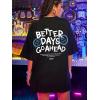 imageUOUA Women Oversized Graphic TShirt Casual Cotton Tees Printed Summer TopsLetteremojibalck