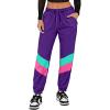 imageUOUA 80s Pants Women 90s Neon Workout Joggers Casual Reversible Sweatpants with PocketsPurple