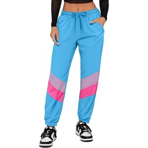 imageUOUA 80s Pants Women 90s Neon Workout Joggers Casual Reversible Sweatpants with PocketsBlue