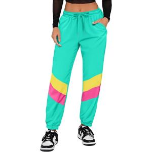 imageUOUA 80s Pants Women 90s Neon Workout Joggers Casual Reversible Sweatpants with PocketsMint Green