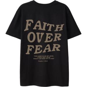 imageUOUA Women Oversized Graphic TShirt Casual Cotton Tees Printed Summer TopsFaithoverfearblack