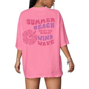 imageUOUA Women Oversized Graphic TShirt Casual Cotton Tees Printed Summer TopsFloralpink