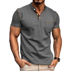 imageUOUA Mens Henley Shirts Short Sleeve Casual TShirts Cotton Basic Tops01 Grey
