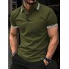 imageUOUA Mens Casual Polo Shirts Classic Short Sleeve Collared T Shirt Button Golf Slim Fit Tee Tops01 Army Green