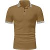 imageUOUA Mens Casual Polo Shirts Classic Short Sleeve Collared T Shirt Button Golf Slim Fit Tee Tops01 Brown
