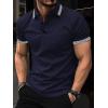 imageUOUA Mens Casual Polo Shirts Classic Short Sleeve Collared T Shirt Button Golf Slim Fit Tee Tops01 Navy Blue