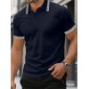 imageUOUA Mens Casual Polo Shirts Classic Short Sleeve Collared T Shirt Button Golf Slim Fit Tee Tops01 Navy Blue