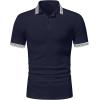imageUOUA Mens Casual Polo Shirts Classic Short Sleeve Collared T Shirt Button Golf Slim Fit Tee Tops01 Navy Blue