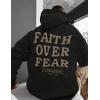 imageUOUA Mens Graphic Quarter Zip Hoodies Casual Long Sleeve Drop Shoulder Sweatshirt Pullover Streetwear TopFaithblack