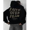 imageUOUA Mens Graphic Quarter Zip Hoodies Casual Long Sleeve Drop Shoulder Sweatshirt Pullover Streetwear TopFaithblack
