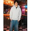 imageUOUA Mens Graphic Quarter Zip Hoodies Casual Long Sleeve Drop Shoulder Sweatshirt Pullover Streetwear TopMottle Grey