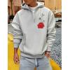 imageUOUA Mens Graphic Quarter Zip Hoodies Casual Long Sleeve Drop Shoulder Sweatshirt Pullover Streetwear TopRosemottle Grey