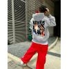 imageUOUA Mens Graphic Quarter Zip Hoodies Casual Long Sleeve Drop Shoulder Sweatshirt Pullover Streetwear TopSkullmottle Grey