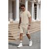 imageUOUA Mens Short Sets Summer 2 Piece Outfits Casual Short Sleeve Jogging TracksuitsBeige