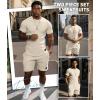 imageUOUA Mens Short Sets Summer 2 Piece Outfits Casual Short Sleeve Jogging TracksuitsBeige