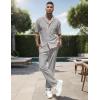 imageUOUA Mens Summer 2 Piece Set Casual Outfits Button Short Sleeve Shirt ampamp Loose Pants Textured Striped Tracksuit Walking SuitsClassicgrey