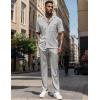 imageUOUA Mens Summer 2 Piece Set Casual Outfits Button Short Sleeve Shirt ampamp Loose Pants Textured Striped Tracksuit Walking SuitsClassicgrey