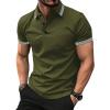 imageUOUA Mens Casual Polo Shirts Classic Short Sleeve Collared T Shirt Button Golf Slim Fit Tee Tops01 Army Green