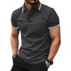 imageUOUA Mens Casual Polo Shirts Classic Short Sleeve Collared T Shirt Button Golf Slim Fit Tee Tops01 Dark Grey