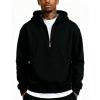 imageUOUA Mens Graphic Quarter Zip Hoodies Casual Long Sleeve Drop Shoulder Sweatshirt Pullover Streetwear TopBlack