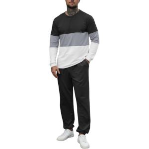 imageUOUA Mens 2 Piece Sweatsuits Outfits Color Block Loungewear ampamp Joggers Sweatpants Casual Track Suits SetBlackblockgrey