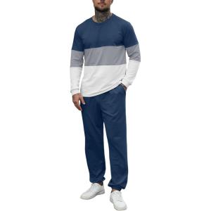 imageUOUA Mens 2 Piece Sweatsuits Outfits Color Block Loungewear ampamp Joggers Sweatpants Casual Track Suits SetBlueblockgrey
